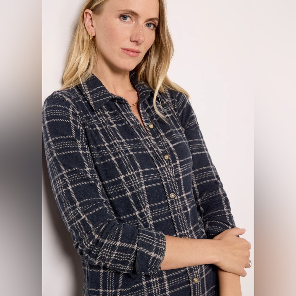 Faherty Legend Sweater Flannel Shirt Plaid Button-Up Top Medium New Navy Blue